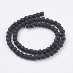 6MM Frosted Black Stone Beads-ONE Gemstone Bead Strand-Jewelry Making Supply NWT